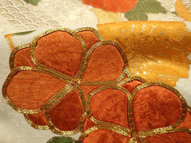 平和屋着物■豪華振袖　駒刺繍　地紙青海波花文　金彩　正絹　逸品　DABJ0201qa