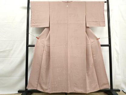 平和屋着物■上質な色無地　流水地紋　水柿色　正絹　逸品　DABJ0207qa