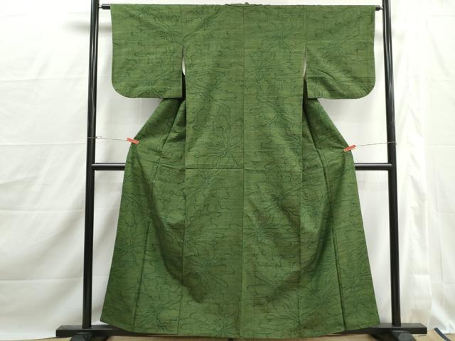 平和屋着物■上質な紬　更紗花文　正絹　逸品　DABJ0208qa