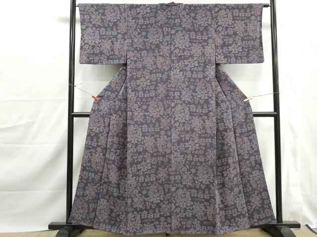 平和屋着物■上質な小紋　更紗花文　鬼しぼ縮緬　正絹　逸品　DABJ0216qa