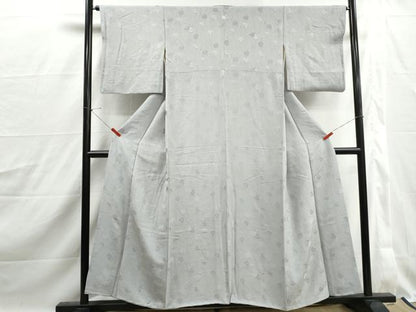 平和屋着物■上質な色無地　菊尽くし地紋　薄雲鼠色　正絹　逸品　DABJ0219qa