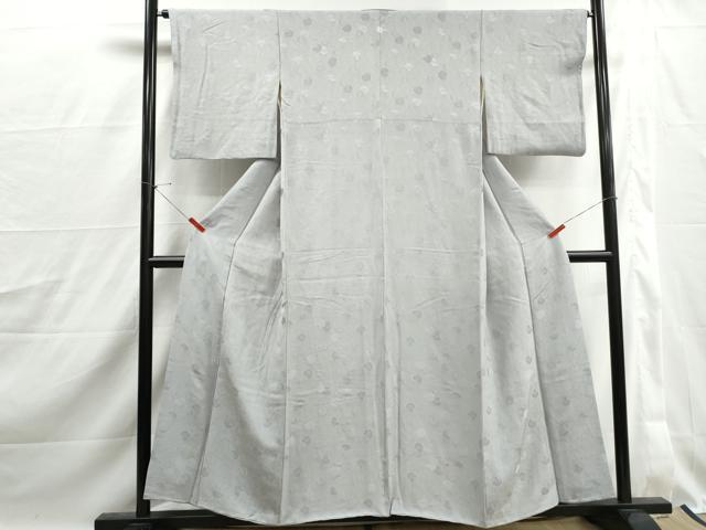 平和屋着物■上質な色無地　菊尽くし地紋　薄雲鼠色　正絹　逸品　DABJ0219qa