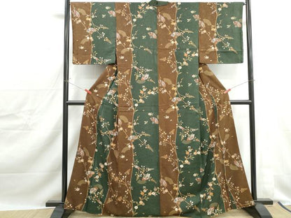 平和屋着物■上質な小紋　扇面花鳥間道　金彩　正絹　逸品　DABJ0223qa