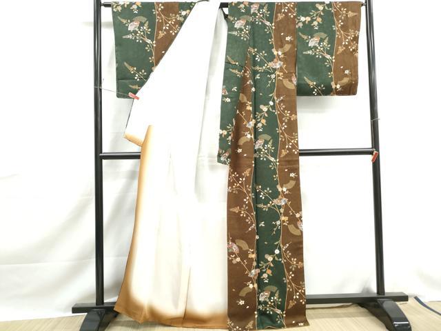 平和屋着物■上質な小紋　扇面花鳥間道　金彩　正絹　逸品　DABJ0223qa