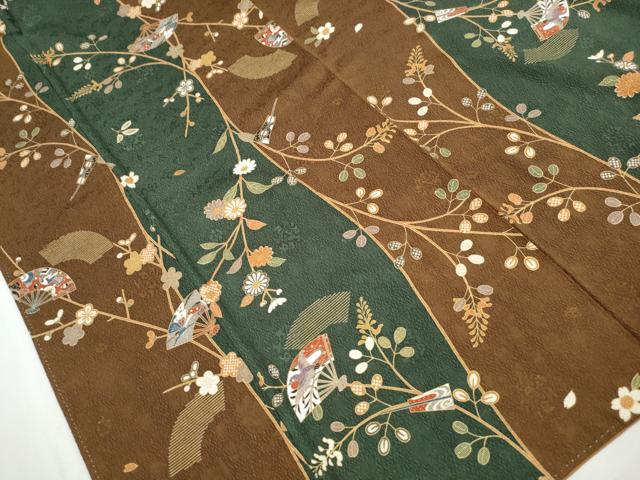 平和屋着物■上質な小紋　扇面花鳥間道　金彩　正絹　逸品　DABJ0223qa