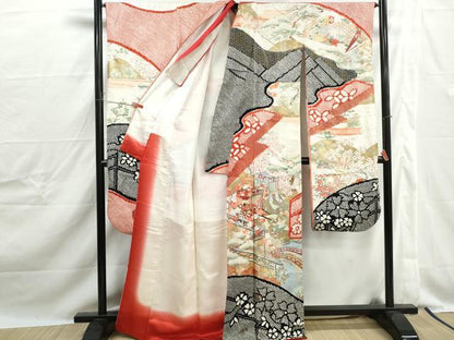 平和屋着物■豪華振袖　絞り　風景花鳥文　孔雀　金彩　正絹　逸品　DABJ0226qa