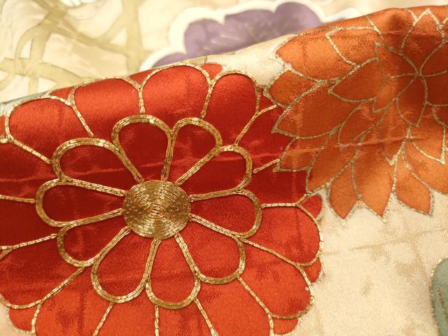 平和屋着物■豪華振袖　駒刺繍　花松文　菊　金彩　正絹　逸品　DABJ0236qa