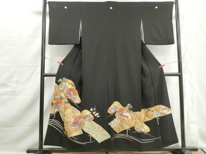 平和屋着物■豪華黒留袖　駒刺繍　人物枝松花文　金彩　正絹　逸品　DABJ0237qa