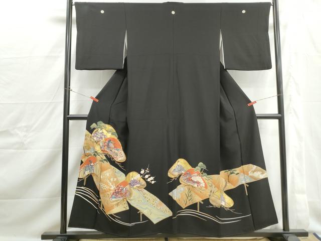 平和屋着物■豪華黒留袖　駒刺繍　人物枝松花文　金彩　正絹　逸品　DABJ0237qa