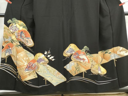 平和屋着物■豪華黒留袖　駒刺繍　人物枝松花文　金彩　正絹　逸品　DABJ0237qa