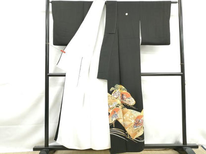 平和屋着物■豪華黒留袖　駒刺繍　人物枝松花文　金彩　正絹　逸品　DABJ0237qa