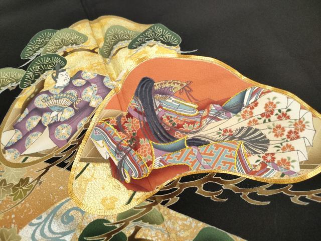 平和屋着物■豪華黒留袖　駒刺繍　人物枝松花文　金彩　正絹　逸品　DABJ0237qa