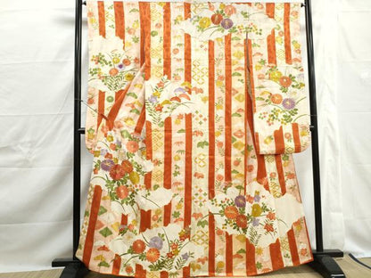 平和屋着物■豪華振袖　駒刺繍　草花間道　金彩　正絹　逸品　DABJ0241qa