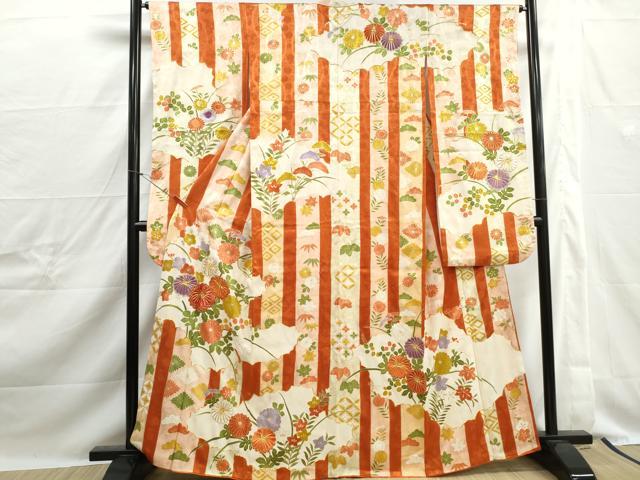平和屋着物■豪華振袖　駒刺繍　草花間道　金彩　正絹　逸品　DABJ0241qa