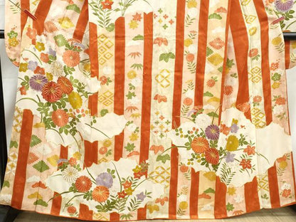 平和屋着物■豪華振袖　駒刺繍　草花間道　金彩　正絹　逸品　DABJ0241qa