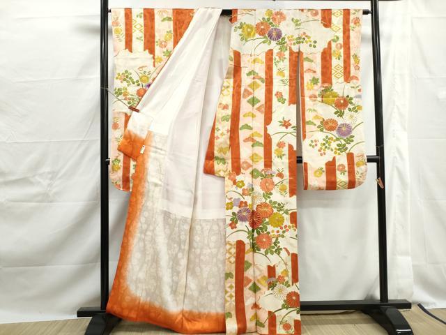 平和屋着物■豪華振袖　駒刺繍　草花間道　金彩　正絹　逸品　DABJ0241qa