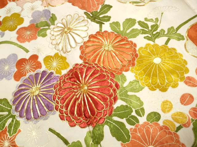 平和屋着物■豪華振袖　駒刺繍　草花間道　金彩　正絹　逸品　DABJ0241qa