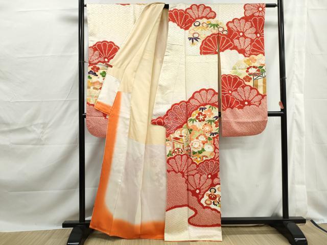 平和屋着物■豪華振袖　駒刺繍　絞り　御所車花文　金彩　正絹　逸品　DABJ0243qa