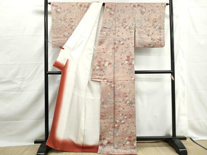 平和屋着物■上質な小紋　草花文　お召縮緬　正絹　逸品　DABJ0248qa