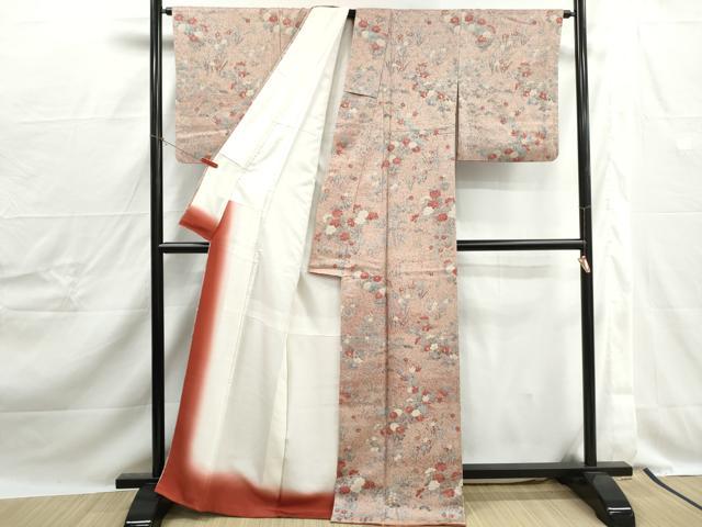 平和屋着物■上質な小紋　草花文　お召縮緬　正絹　逸品　DABJ0248qa