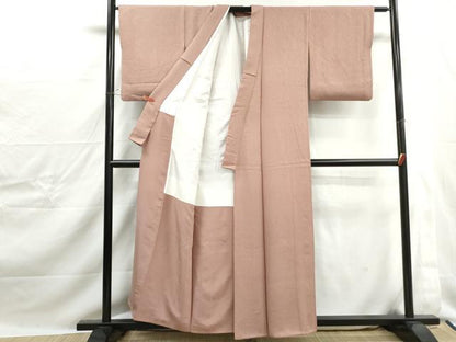 平和屋着物■上質な色無地　霞地紋　梅染色　正絹　逸品　DABJ0250qa