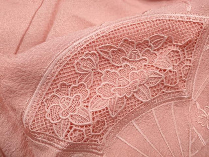 平和屋着物■中国三大刺繍　スワトウ刺繍　汕頭刺繍　無地絵羽訪問着　檜扇花地紋　宍色　正絹　逸品　DABJ0251qa
