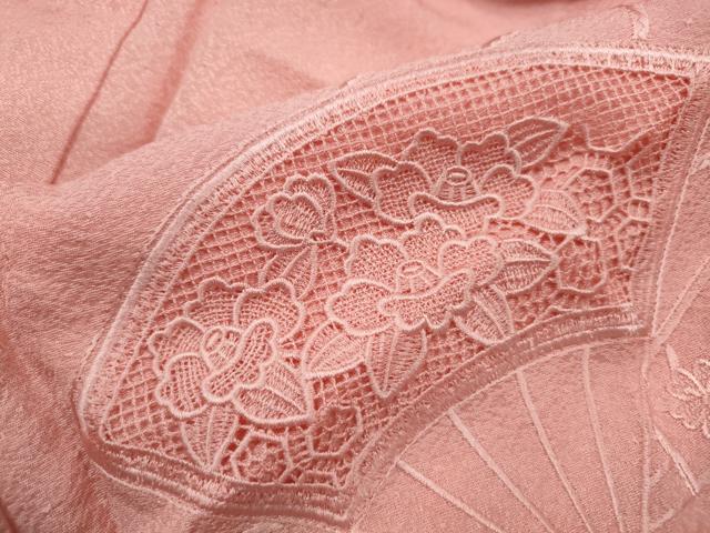 平和屋着物■中国三大刺繍　スワトウ刺繍　汕頭刺繍　無地絵羽訪問着　檜扇花地紋　宍色　正絹　逸品　DABJ0251qa