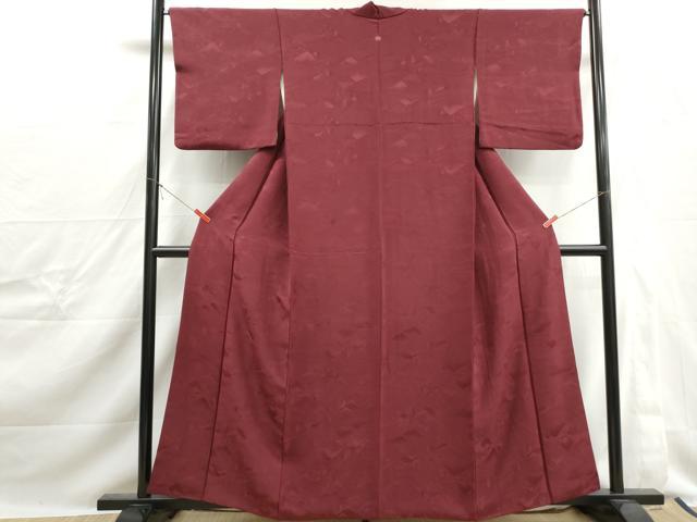 平和屋着物■上質な色無地　風景地紋　葡萄茶色　正絹　逸品　DABJ0252qa