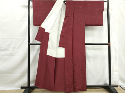 平和屋着物■上質な色無地　風景地紋　葡萄茶色　正絹　逸品　DABJ0252qa