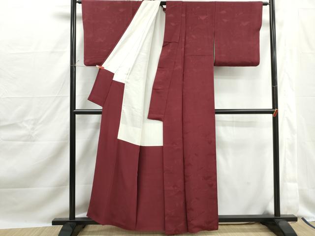 平和屋着物■上質な色無地　風景地紋　葡萄茶色　正絹　逸品　DABJ0252qa