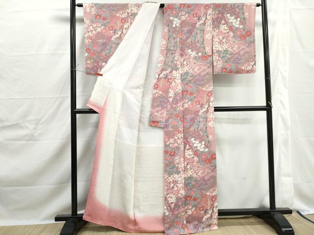 平和屋着物■上質な小紋　花鳥舞蝶文　鬼しぼ縮緬　正絹　逸品　DABJ0255qa