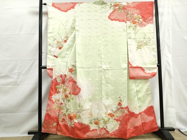平和屋着物■豪華振袖　駒刺繍　絞り　草花文　暈し染め　銀彩　正絹　逸品　DABJ0262qa