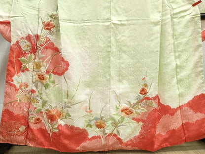 平和屋着物■豪華振袖　駒刺繍　絞り　草花文　暈し染め　銀彩　正絹　逸品　DABJ0262qa