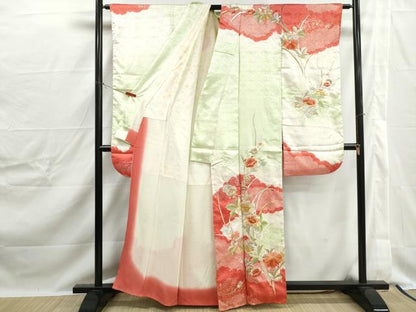 平和屋着物■豪華振袖　駒刺繍　絞り　草花文　暈し染め　銀彩　正絹　逸品　DABJ0262qa