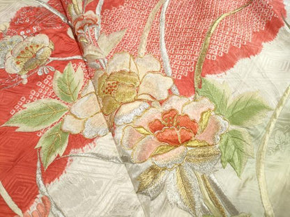 平和屋着物■豪華振袖　駒刺繍　絞り　草花文　暈し染め　銀彩　正絹　逸品　DABJ0262qa