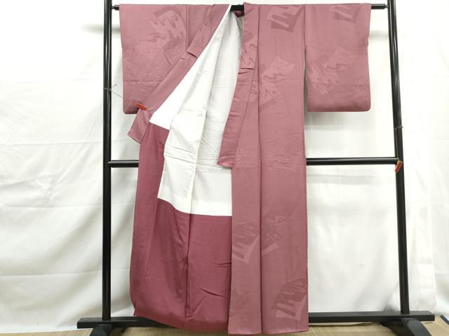 平和屋着物■上質な色無地　霞短冊地紋　紅檜皮色　正絹　逸品　DABJ0263qa
