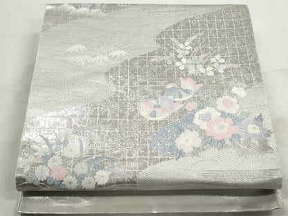 平和屋着物◎西陣　岡文織物謹製　六通柄袋帯　唐織　道長鴛鴦花文　プラチナ箔　九百錦　証紙付き　正絹　逸品　DABJ0270qa
