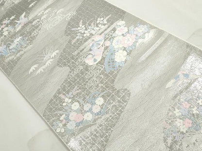 平和屋着物◎西陣　岡文織物謹製　六通柄袋帯　唐織　道長鴛鴦花文　プラチナ箔　九百錦　証紙付き　正絹　逸品　DABJ0270qa