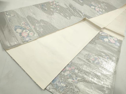 平和屋着物◎西陣　岡文織物謹製　六通柄袋帯　唐織　道長鴛鴦花文　プラチナ箔　九百錦　証紙付き　正絹　逸品　DABJ0270qa