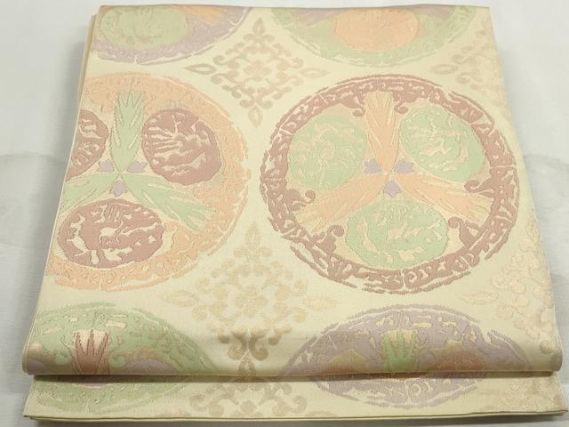 平和屋着物◎六通柄　本袋帯　抽象丸文　金糸　正絹　逸品　DABJ0276qa