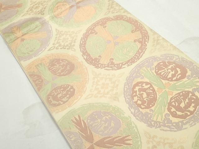 平和屋着物◎六通柄　本袋帯　抽象丸文　金糸　正絹　逸品　DABJ0276qa