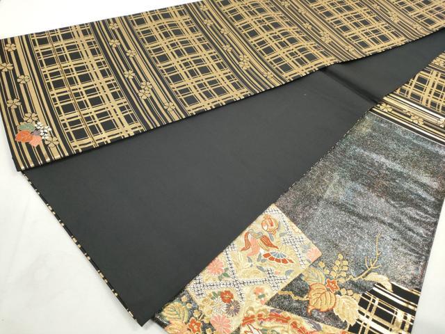 平和屋着物◎太鼓柄袋帯　唐織　色紙鳳凰花文　黒地　金糸　正絹　逸品　DABJ0283qa
