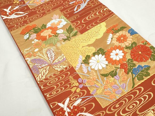 平和屋着物◎六通柄袋帯　唐織　観世地菊花文　正絹　逸品　DABJ0284qa