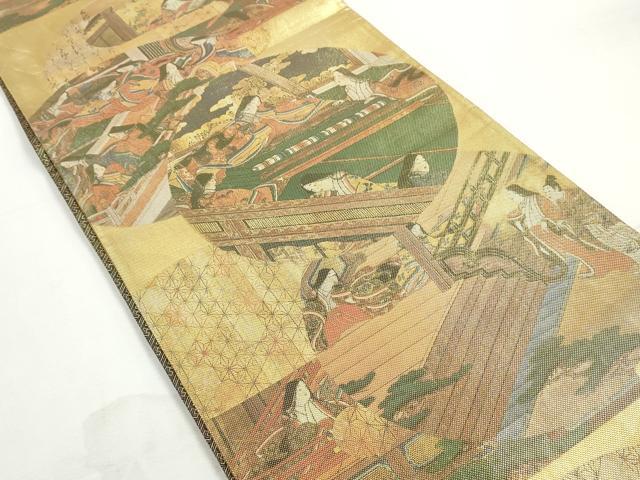 平和屋着物◎佐賀錦　全通柄袋帯　人物丸文　金糸　正絹　逸品　DABJ0287qa