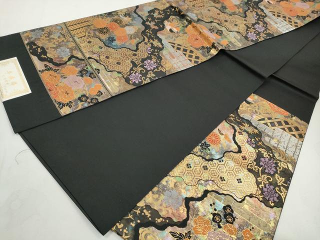 平和屋着物◎西陣　六通柄袋帯　道長花蝶文　手織錦　黒地　金銀糸　引箔　正絹　逸品　DABJ0288qa