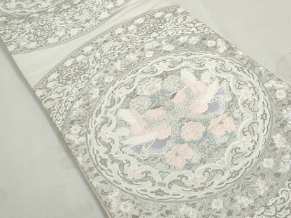 平和屋着物◎六通柄袋帯　唐織　正倉院鴛鴦華文　プラチナ箔　正絹　逸品　DABJ0297qa