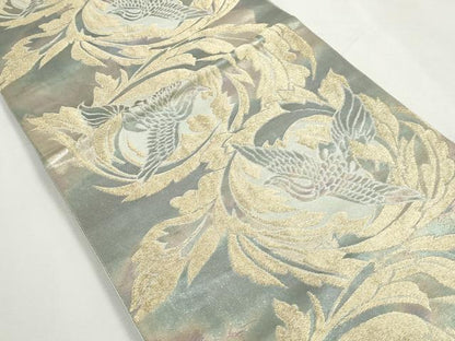 平和屋着物◎六通柄袋帯　霞鳳凰文　金糸　引箔　正絹　逸品　DABJ0298qa