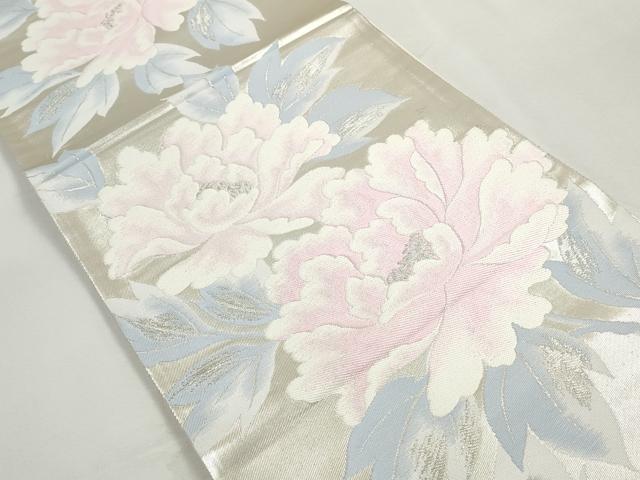 平和屋着物◎六通柄袋帯　牡丹文　銀糸　正絹　逸品　DABJ0303qa