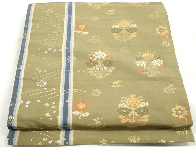 平和屋着物◎六通柄袋帯　抽象花間道　金糸　正絹　逸品　DABJ0305qa