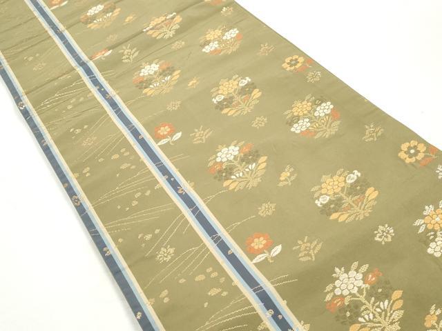 平和屋着物◎六通柄袋帯　抽象花間道　金糸　正絹　逸品　DABJ0305qa